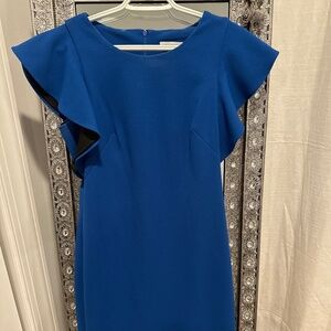 Calvin Klein Sheath suit  Dress Ruffle butterfly  Sleeve  Blue Size 10